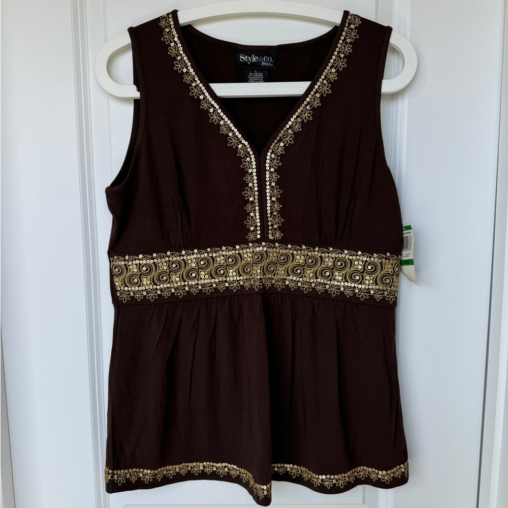NEW Gold embroidered festive v-neck tank top